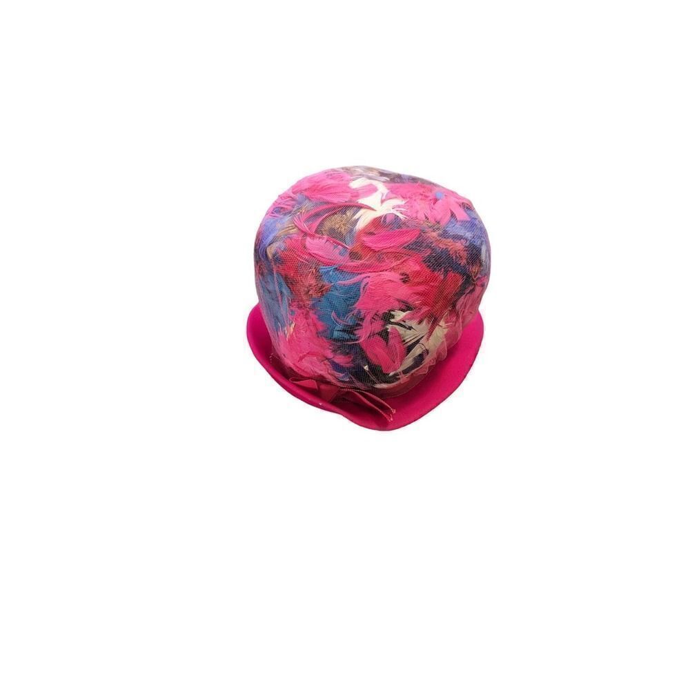 Thoroughly Mod Colorful Mixed Feather Cloche Hat Pink BrimTrim Christine Vintage